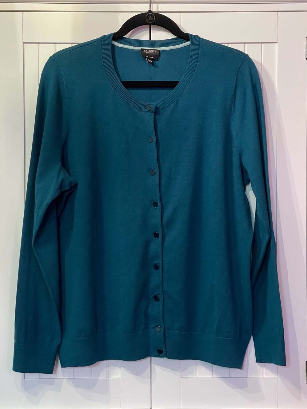 Talbots Woman Petites Pima Cotton Blend Button-Front Cardigan Sweater, Teal